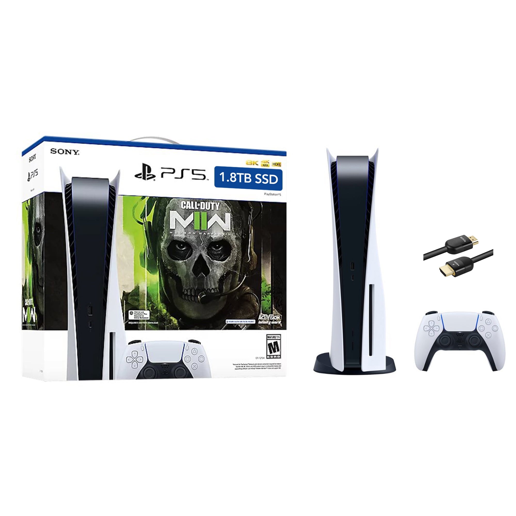 2023 New PlayStation 5 Slim Disc Edition Console, Controller and Mytrix 8K HDMI Ultra High Speed Cable - White, Slim PS5 1TB PCIe SSD Gaming Console