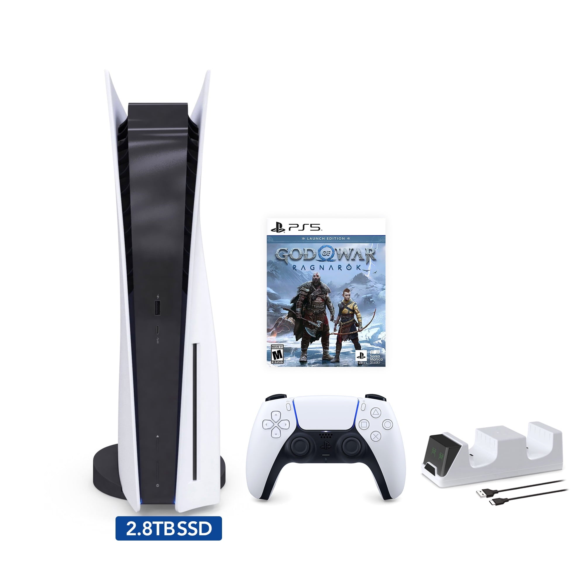 2025 New PlayStation 5 Slim Disc Edition Call of Duty: Black Ops 6 Bundle and Mytrix Controller Charger - White, Slim PS5 1TB PCIe SSD Gaming Console