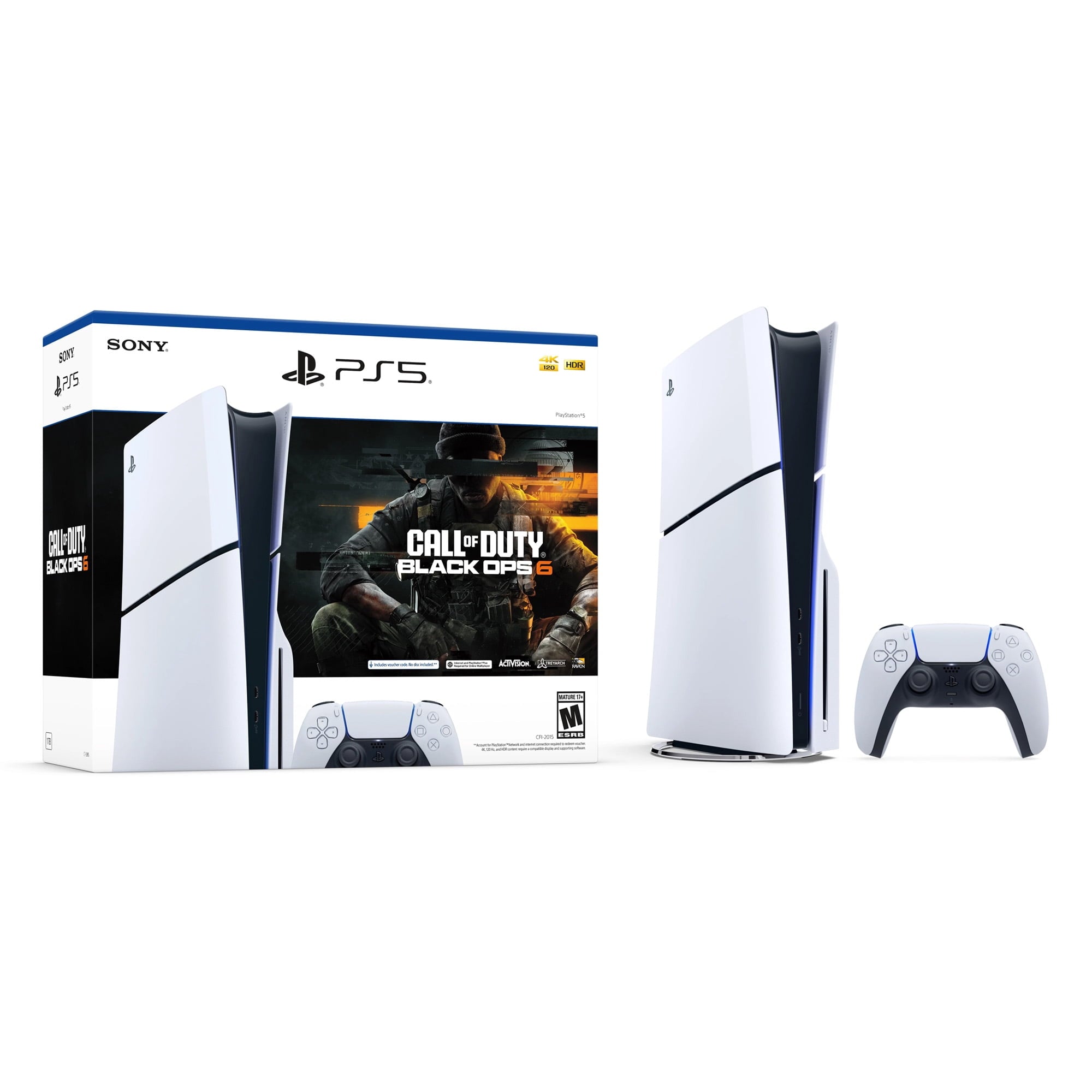 PlayStation 5 Slim Disc 1TB SSD Call of Duty Black Ops 6 Bundle with Two Controllers, White and Gray Camouflage DualSense and Mytrix Dual Controller Charger - PS5 Slim Disc Edition
